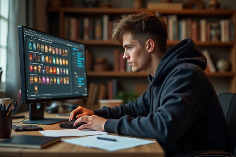 Joueur adulte concentré devant un écran affichant une interface de métier dans Dofus Retro