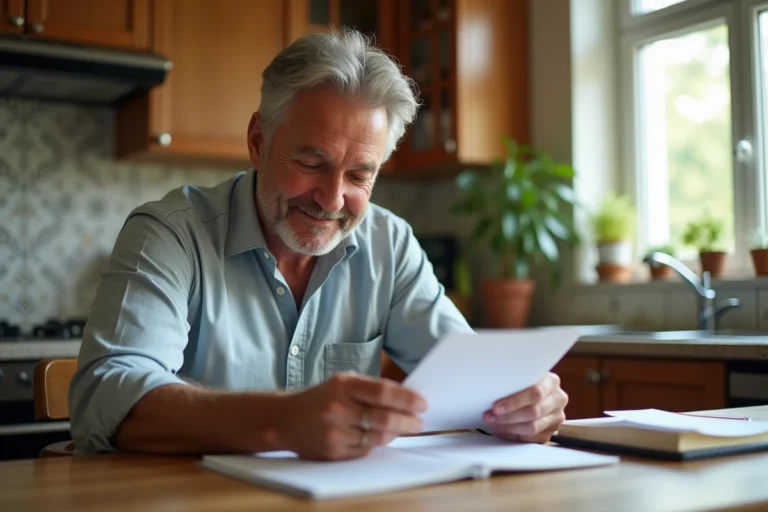 Professeur d'âge moyen à la maison en train de lire des documents